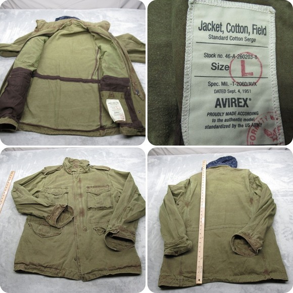Avirex Field Jacket Mens Large Green Canvas Military M-51 Pockets VTG‎ Repro